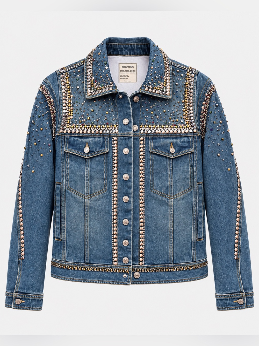 Zadig & Voltaire Killer Jacket Strass Crystal Studded Denim Jacket Size M